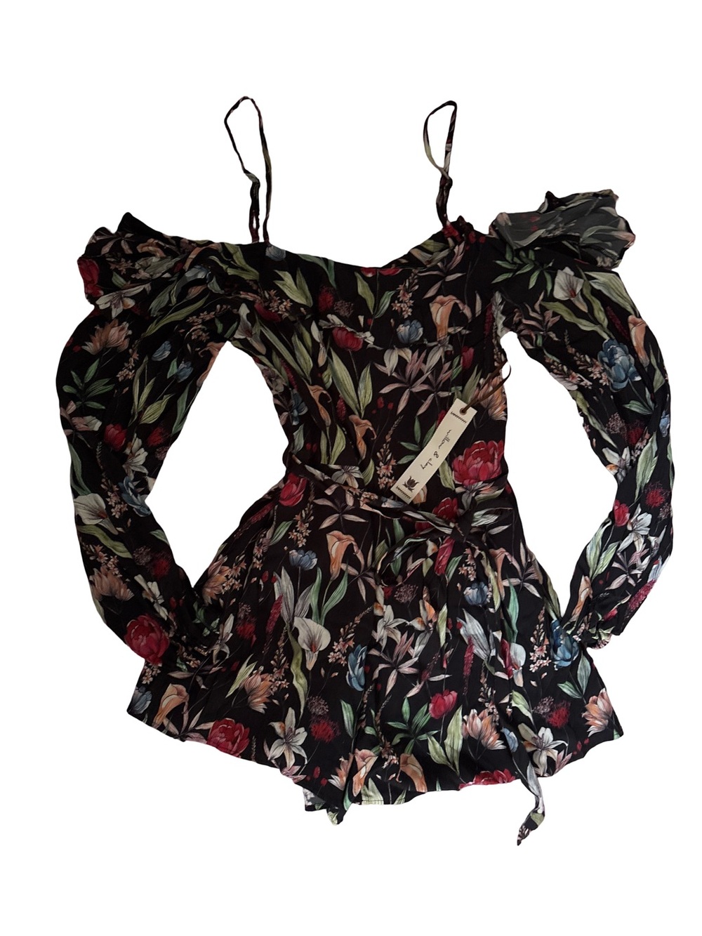 Willow & Clay Black Floral Off-Romper with Long Sleeves